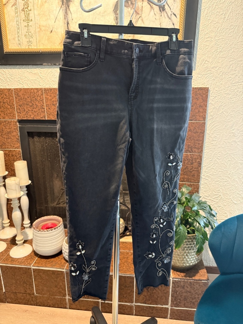 Chico's Black Embroidered Cropped Jeans - Picture 2 of 7